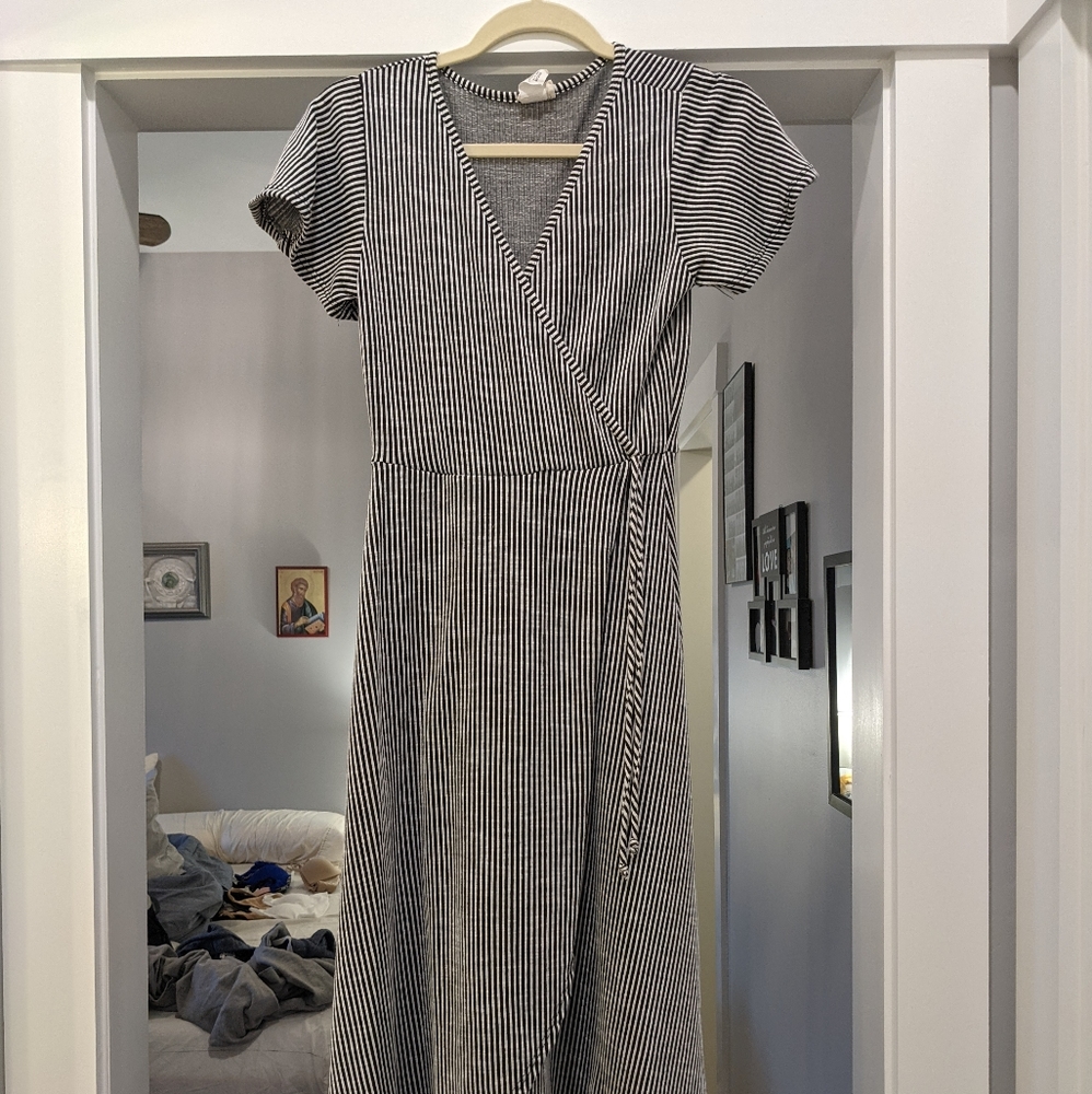 Caution to the Wind Striped faux Wrap Dress